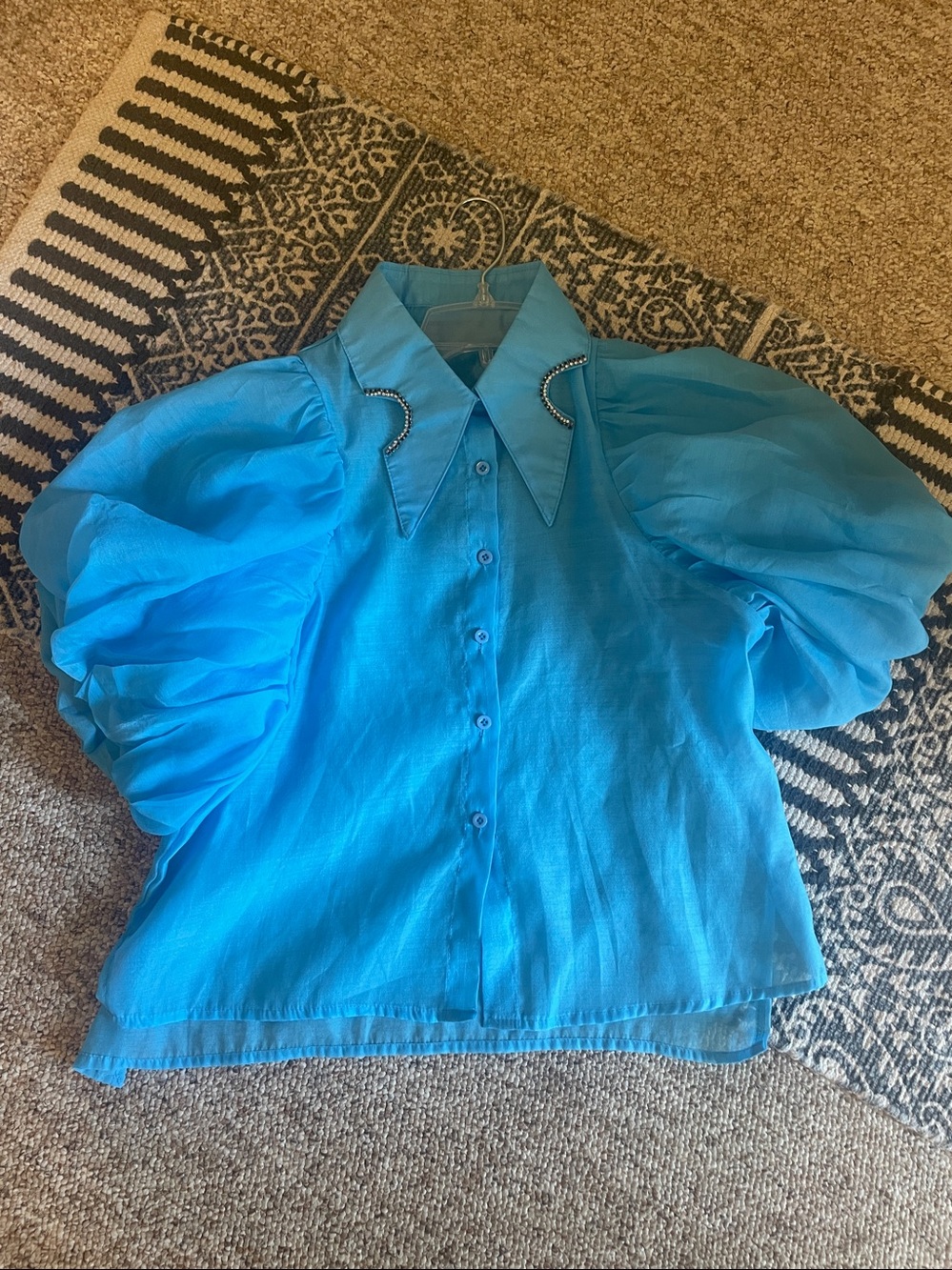 Chic Blue Puff Sleeve Blouse szL